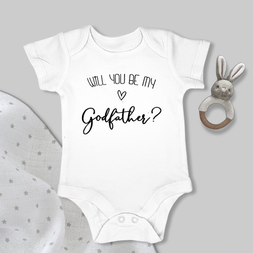 Vuoi essere il mio padrino madrina Battesimo Bimbo Bianco Abbigliamento  Gilet Babygrow | eBay