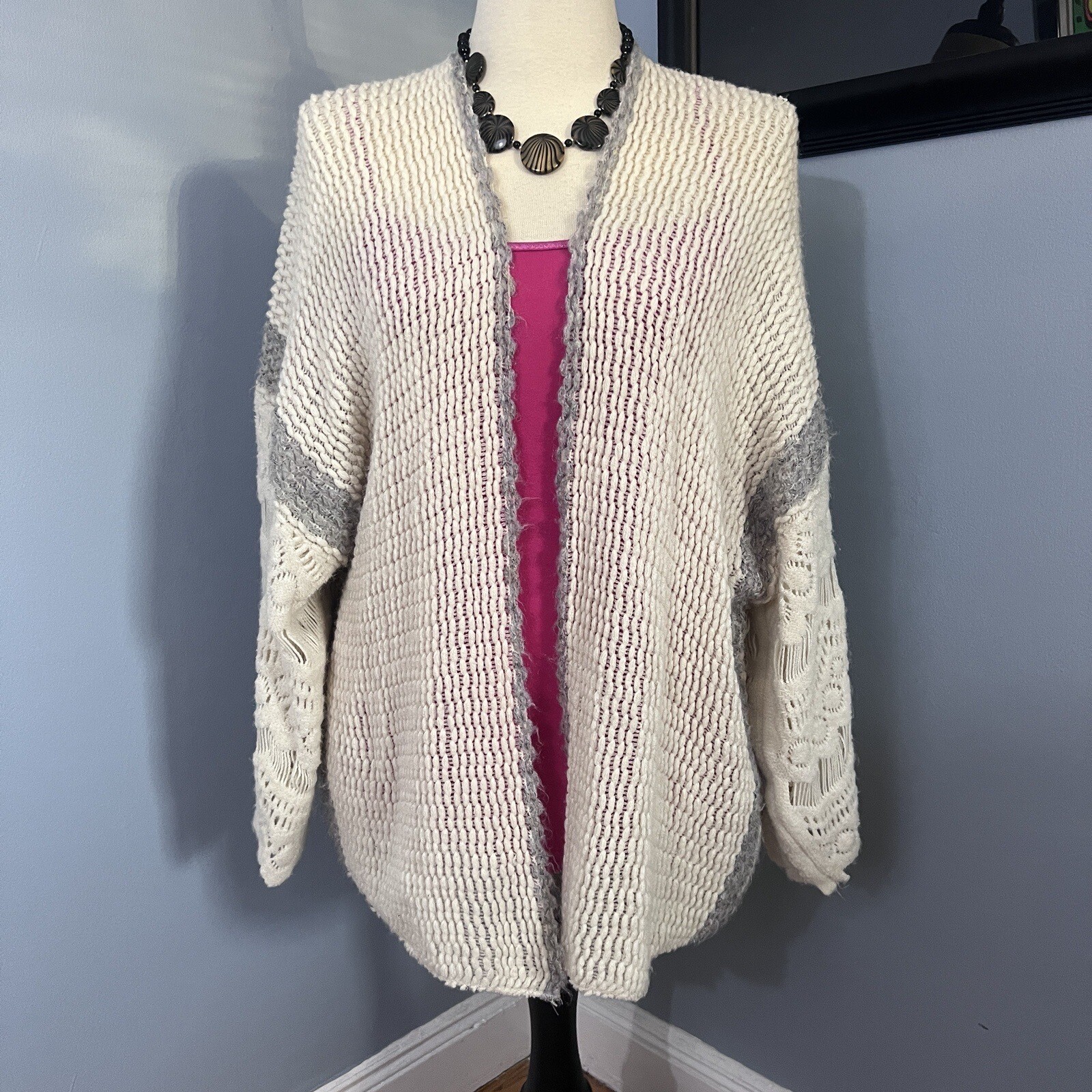 ANTHROPOLOGIE Crochet Open Knit Cardigan Sweater Kimo… Gem