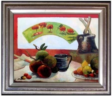 Framed Paul Gauguin Still Life with Fan Repro, Hand Painted Oil Painting 20x24in