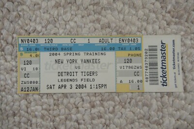 NEW YORK YANKEES VS DETROIT TIGERS 4/3/2004 FULL TICKET ~ SPRING TRAINING