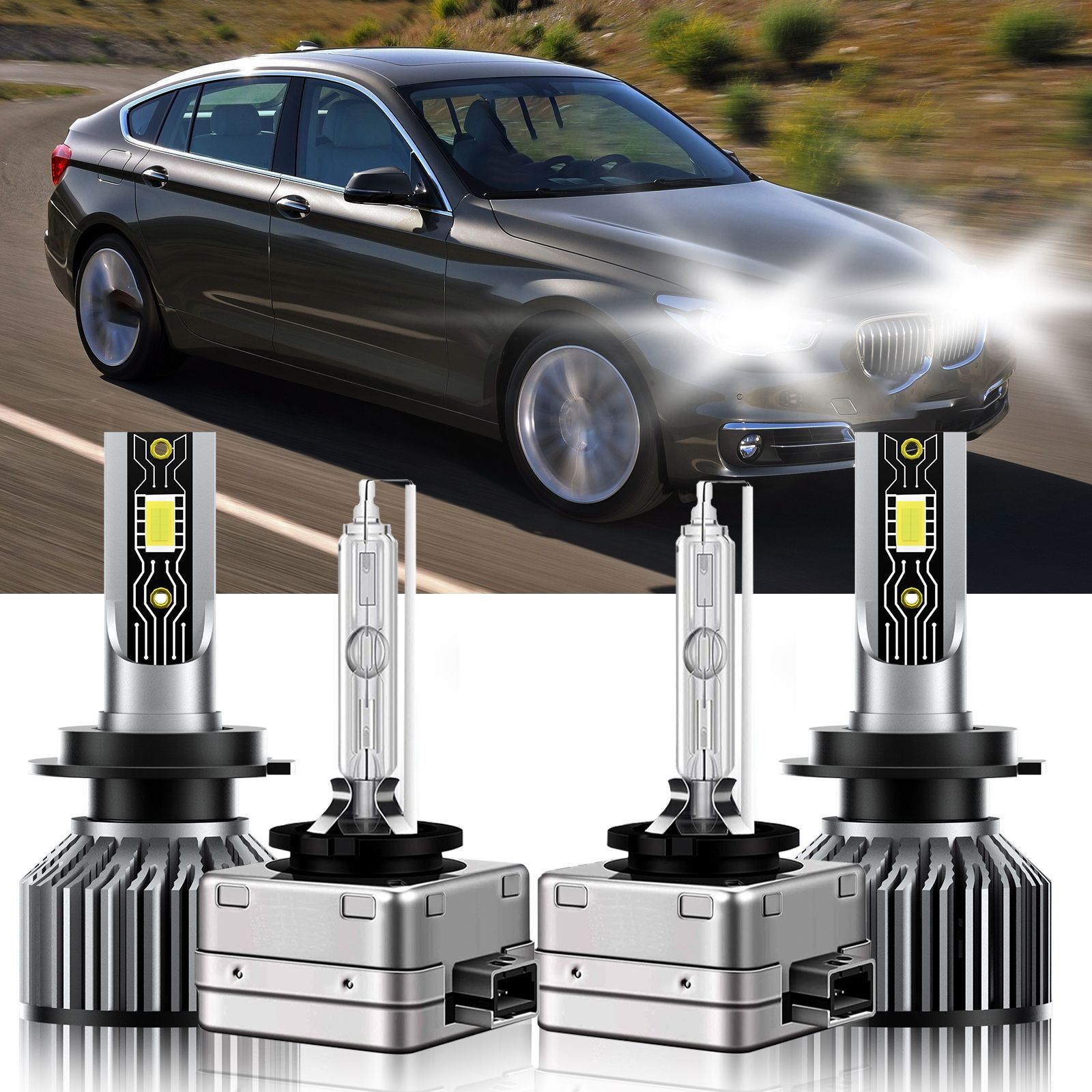 H7 D1S LED HID Headlight Bulbs High Low Beam 6500K For BMW 535i GT 2010-2011