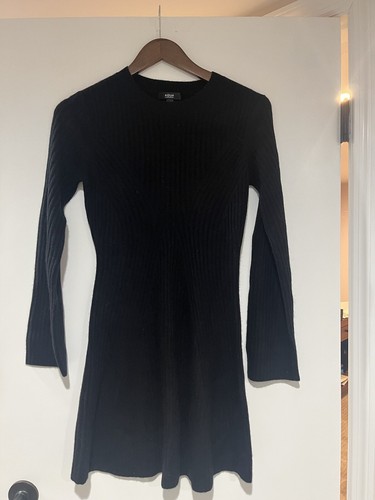 AQUA Bloomingdales Dress 100% Cashmere Ribbed Mini Black Women Size XS