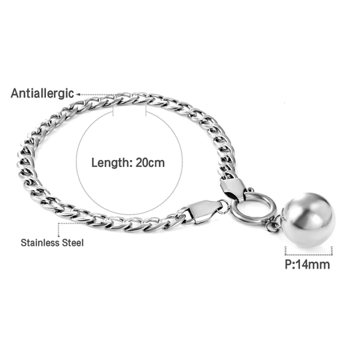 Silver Stainless Steel Single Solid Ball Charm Bracelet - Picture 4 of 5