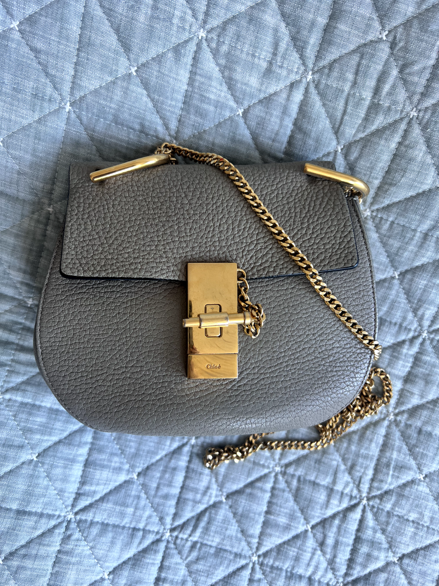 $1750 Chloe Women's TAUPE Drew Leather Shoulder Chain Saddle Purse