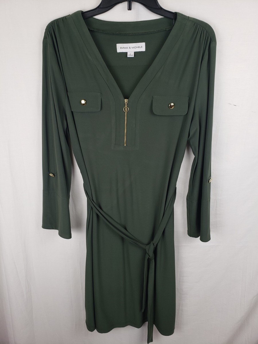 Emma & Michele Green Quarter Zip Dress with Belt Sz L | eBay Emma & Michele Green Quarter Zip Dress with Belt Sz L | eBay