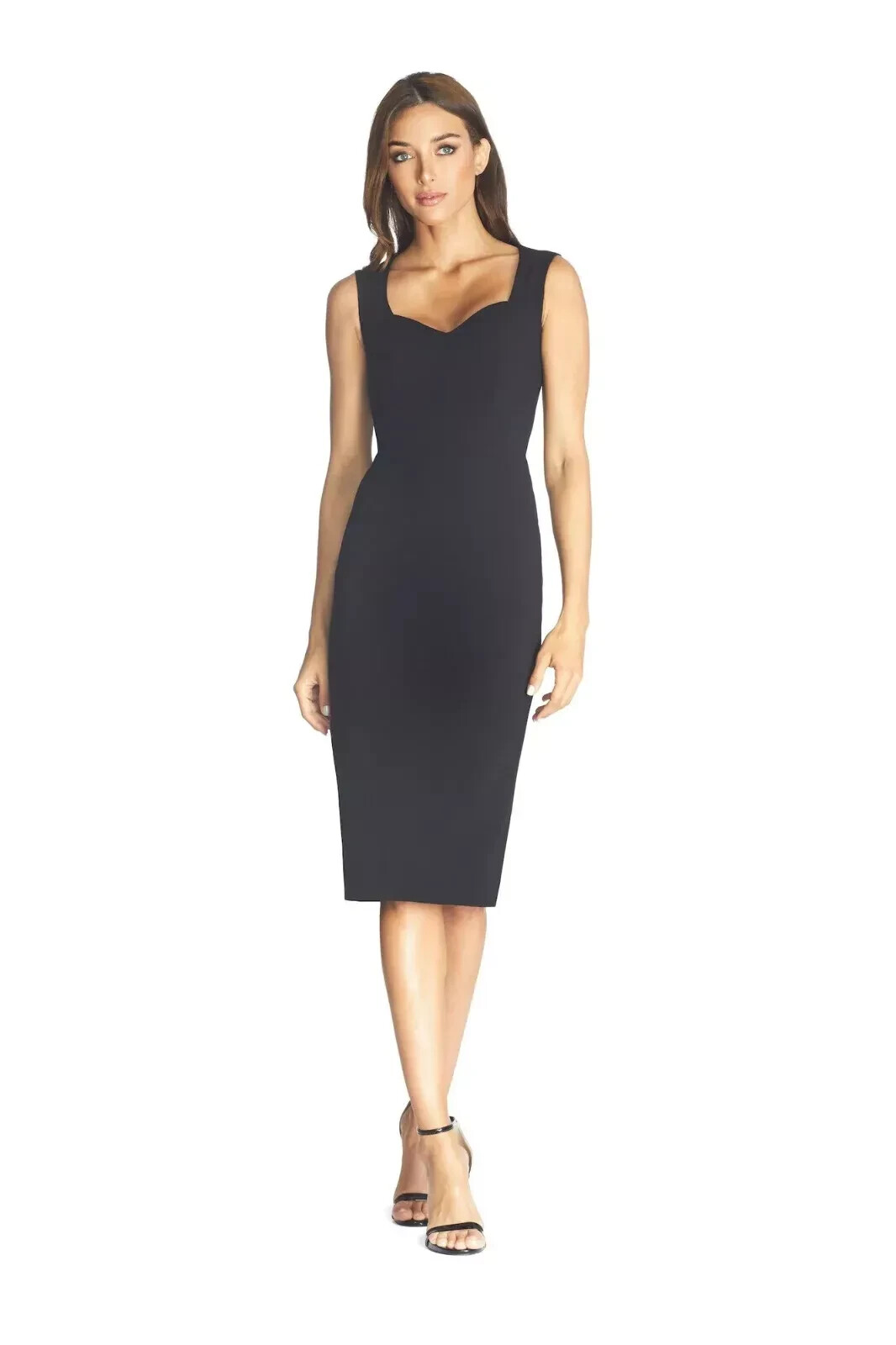 DRESS the POPULATION Elle Black Sweetheart Cocktail Sheath LBD Midi XL = 10/12