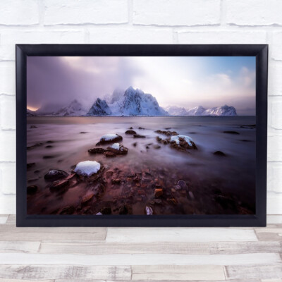 Paradise Norway Ice Sunset Snow Lofoten Mountains Mountain Winter Wall Art Print