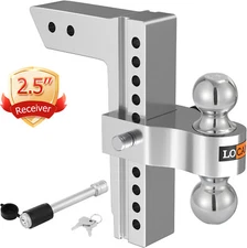 2.5" Receiver 10" Drop/Rise Adjustable Tow Hitch Dual Ball Mount Trailer 18500lb