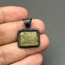 WONDERFUL ANCIENT ROMAN SOLID SILVER PENDENT WITH ANIMAL INTAGLIO