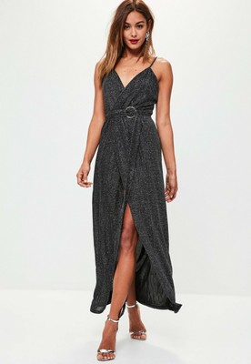 towie black and silver sequin wrap dress