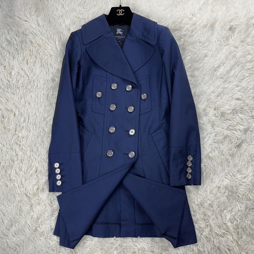 Burberry London Trench Coat Mega Nova Check Cotton Nylon Navy Size M Women thumbnail 15