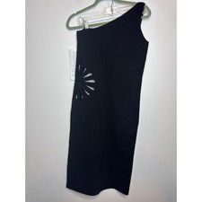 LOFT Women Size M Black One Shoulder Cutout Midi Sheath Dress NWT