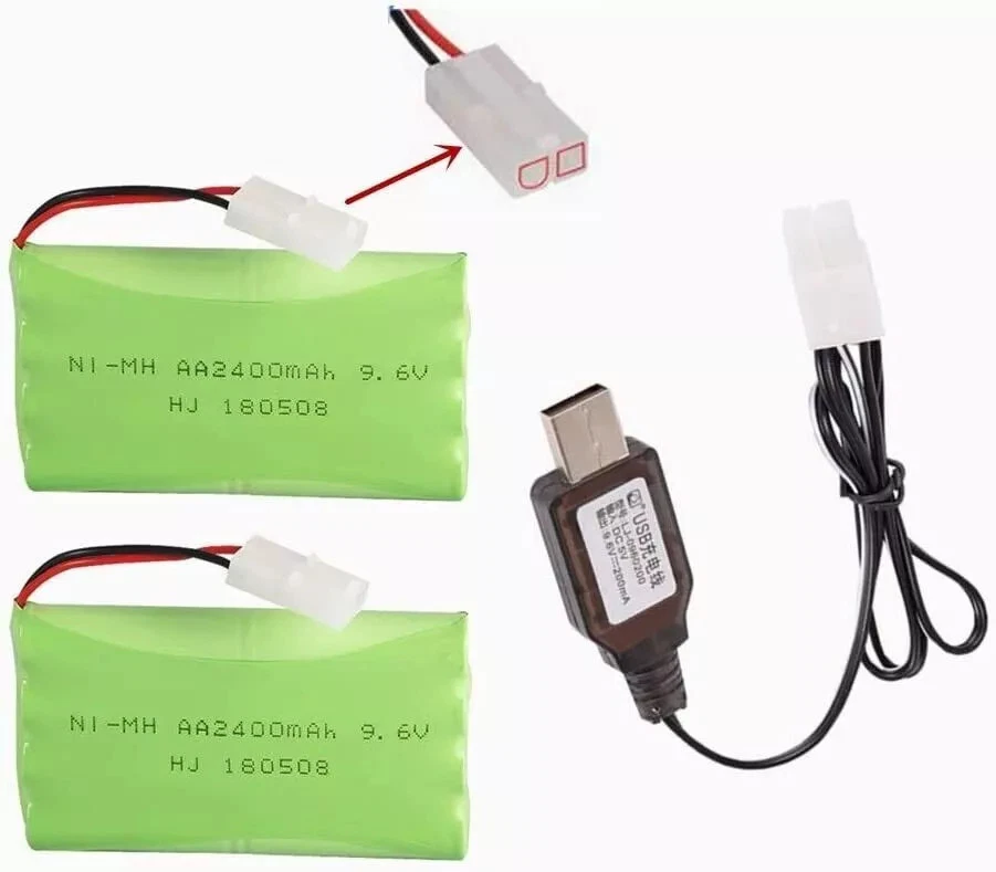 2Pcs 9.6V 2400mAh Rechargeable Battery For RC Car Boat w/ Tamiya Plug + Charger - Image 2 of 4