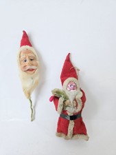 Vintage Santa Claus ornament clay face felt cloth body chenille Santa head
