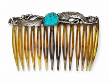 Vintage Southwestern Turquoise Hair Comb Sterling Silver Native American Style