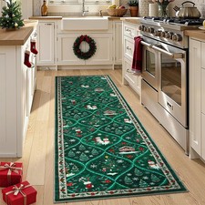 Christmas Runner Rug 2x6 Washable Hallway Runner Non Slip Santa Reindeer Holiday
