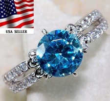 2CT Aquamarine Topaz 925 Solid Sterling Silver Ring Sz 6 JB2-3