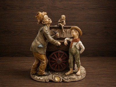 Vintage Spielfigur Orgelschleifer Junge Affe Spieluhr
