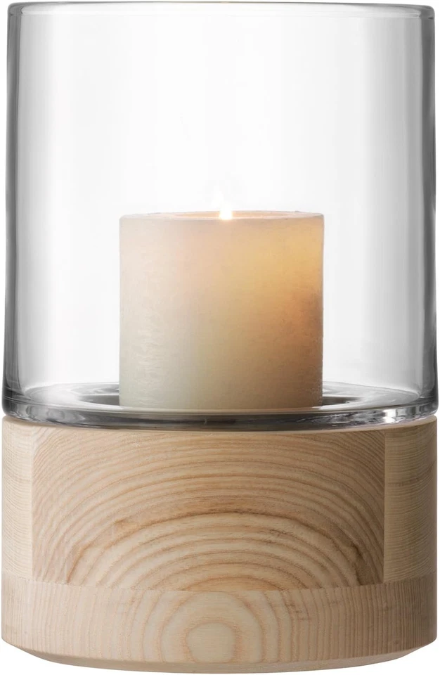 LW24 Lotta, Porta Candele Trasparente Con Base in Frassino, Altezza: 22.5 Cm - Immagine 4 di 4