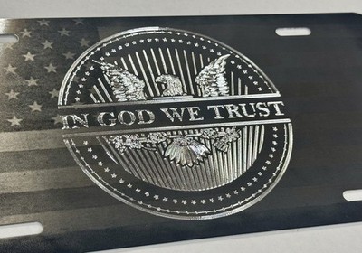 US Flag In God We Trust Diamond Etched Car Tag Patriotic Front License Plate