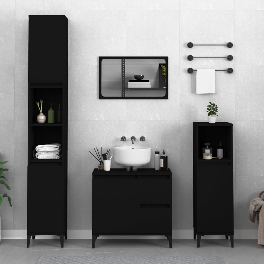 Armadietto da Bagno Nero 30x30x100 cm in Legno Multistrato 2405435
