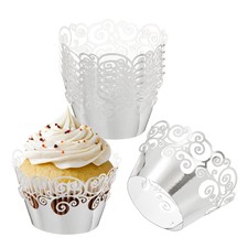Carta Avvolgitori Cupcake, Confezione da 50 Tazze da Forno Decorazione Nuvola, Argento Riflettente