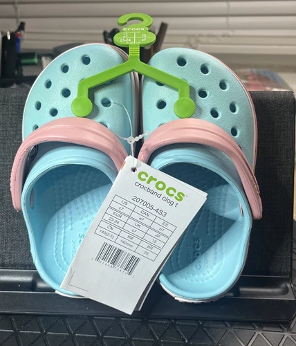 Crocs Unisex-Child Crocband Clogs Ice Blue/White Size 7 Toddler