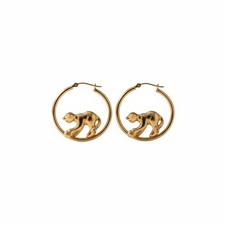 14K Yellow Gold Playful Cat Hoop Earrings 25077