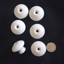 Vintage 6 Porcelain Cabinet Knobs 1.25" Diameter EUC, No Hardware, 1 with flaw