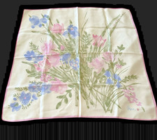 Vintage Vera Neumann Lady Bug Pastel Floral Bouquet Art Scarf 26" Square Satin