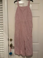 Women's sz L Beach Lunch Lounge red/white striped cotton jumpsuit coastal 1222