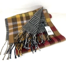 Cejon Red Black Brown Tartan plaid Acrylic fringe Scarf unisex Made In Italy New