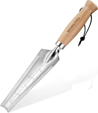 Garden Trowel with Wood Handle, Stainless Steel Narrow Hand Shovel, Multi- Use F
