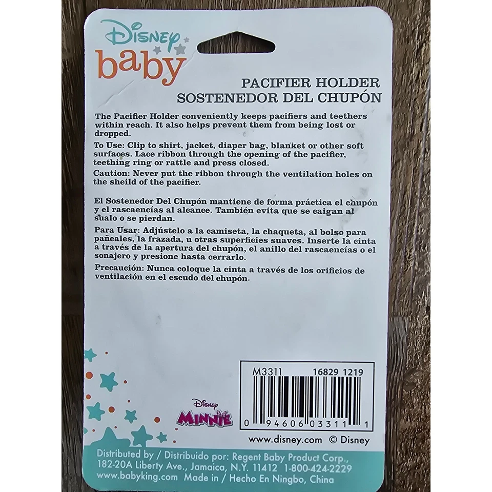 Nuevo en Paquete Disney Bebé Recién Nacido Minnie Mouse Chupete Binky Clip Soporte Rosa 0+ Meses Foto 3 de 3