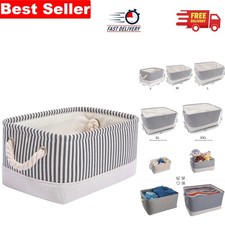Elegant Foldable Storage Box - Grey Stripe Fabric Basket for Smart Organization