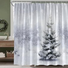 Winter Shower Curtain Christmas Tree Nature 70"W x 70"L Pack of 1 White Green