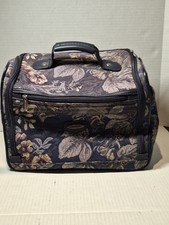 Jaguar Travel Bag Floral Tapestry Print Handle Pockets Zip Med Size Footed