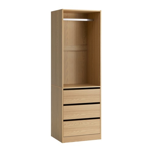 Oikiture Wardrobe Clothes Storage Organizer 3 Drawers Hanging Rail Natural - Picture 5 of 10