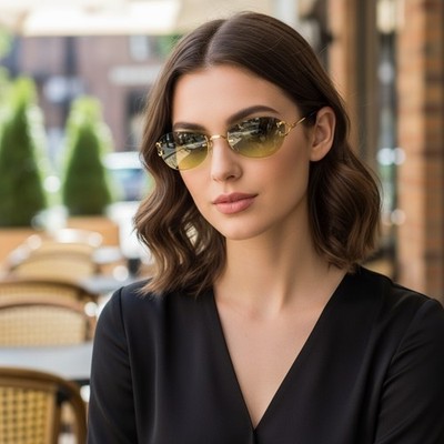Vintage CARTIER Green Ombre Lens Rimless 18K Gold Frame Oval