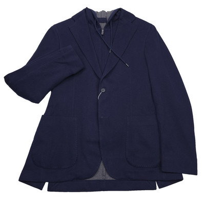 Vince Isle Double Face Blue Jersey Sport Coat Mens 38R Slim Fit Removable Hood