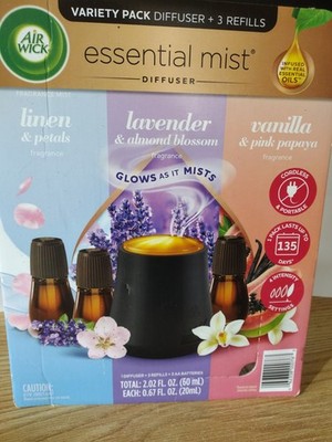 Air Wick Essential Mist, linen papaya vanilla lavender, 1 Diffuser, 3 Refills 