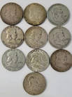 Franklin Half Dollars Set of 10 Coins, $5 Face, 90% Silver, Early Dates