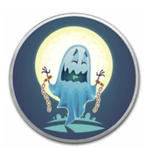 Halloween Ghost Wearing Chains Full Moon 1 oz  .999  Colorized  Silver Coin 