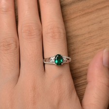 Dainty Emerald Pave Ring Lab Created Gemstone 925 Sterling Silver Women Ring