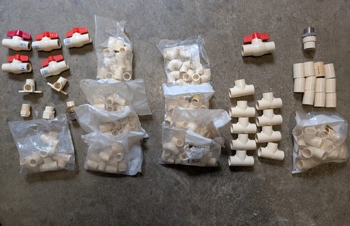 HUGE LOT OF 1/2" & 3/4" CPVC Fittings - 45, 90, Couplings, Drop Ears, Shut Offs