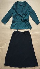 Alex Evenings 2-PC Formal Set -Small Green V-Neck Top  SP Black Chiffon Skirt