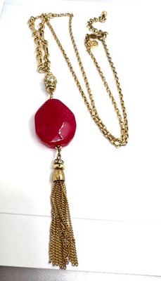 Kendra Scott Rayne Maroon Jade Gold Tassel Necklace 32'' Retired Signed Boho Luxe