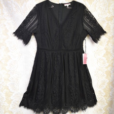 Andree by Unit Womens Size Large Lace Black Mini Dress New w/ Tags V Neck Goth