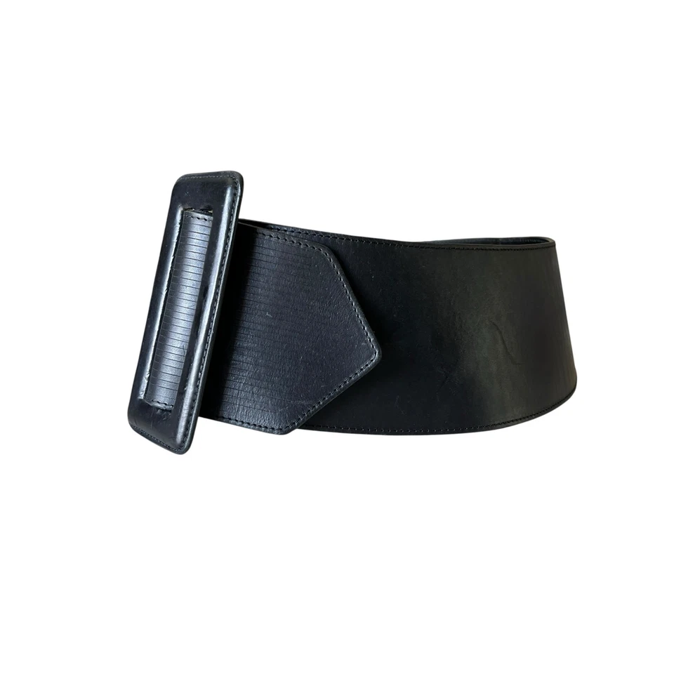 Cinturón SAKS FIVE AVENUE Italiano Cuero Negro 4" Ancho Talla M Corsé Banda Dividida Foto 2 de 4