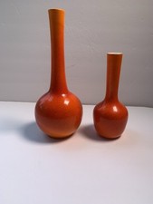 2 jarrones vintage Royal Haeger de 10,25" y 7,25" cuello largo naranja brote MCM